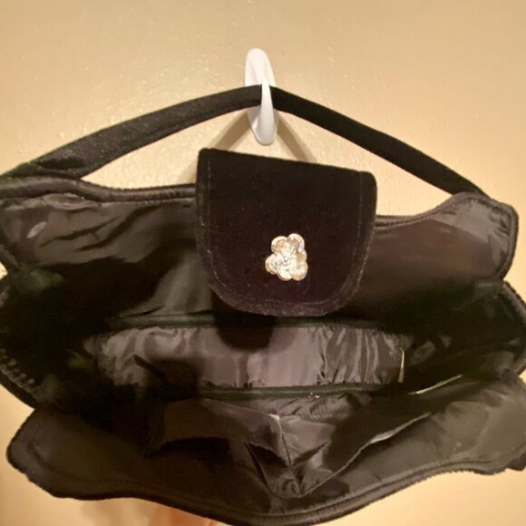 Winter Snowman & Christmas Tree Decorated Velvet Purse Handbag Black Beaded - Picture 7 of 12